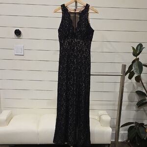 Black Lace Maxi Dress with Sheer Bodice